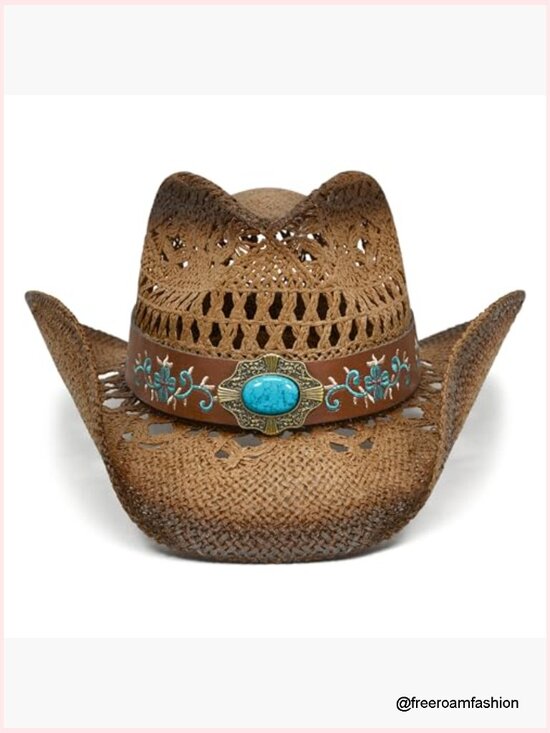 Straw Cowboy Hat Wide Brim Shapeable Western Cowgirl Beach Sun Hat main image 6